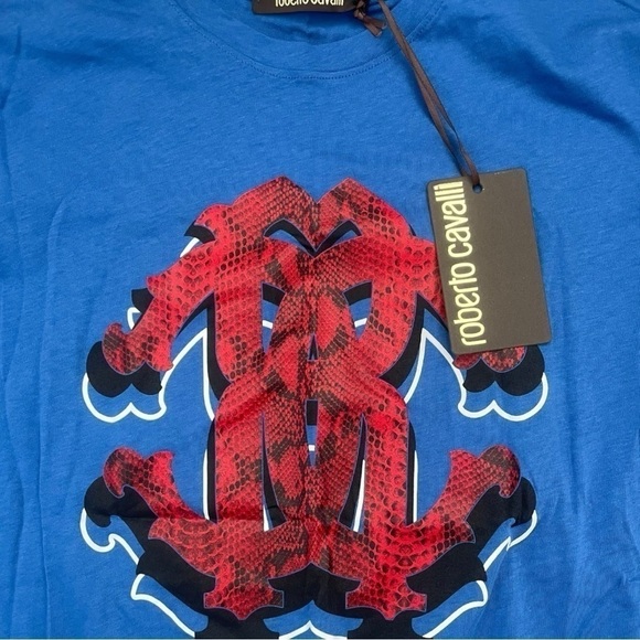 Roberto Cavalli Men's Royal Blue Medium Graphic Print Crewneck T-Shirt - Picture 5 of 11